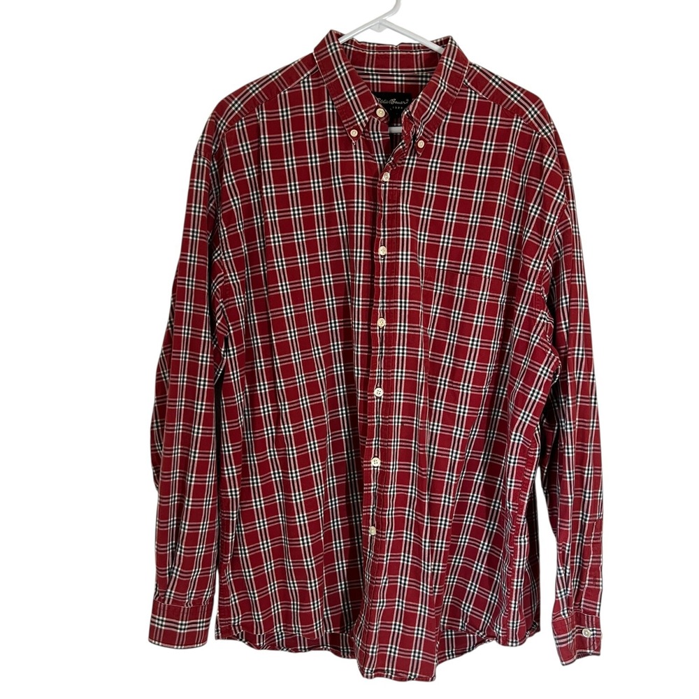 Eddie Bauer Shirt Mens XL Red Plaid Long Sleeve Button Up Collared Casual Adult